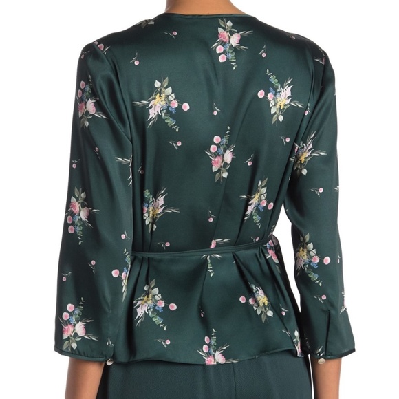 NWT $209 TED BAKER GREEN FLORAL ALEEXX WRAP BLOUSE TOP TB SZ 2 US 4-6 S M - Picture 2 of 12